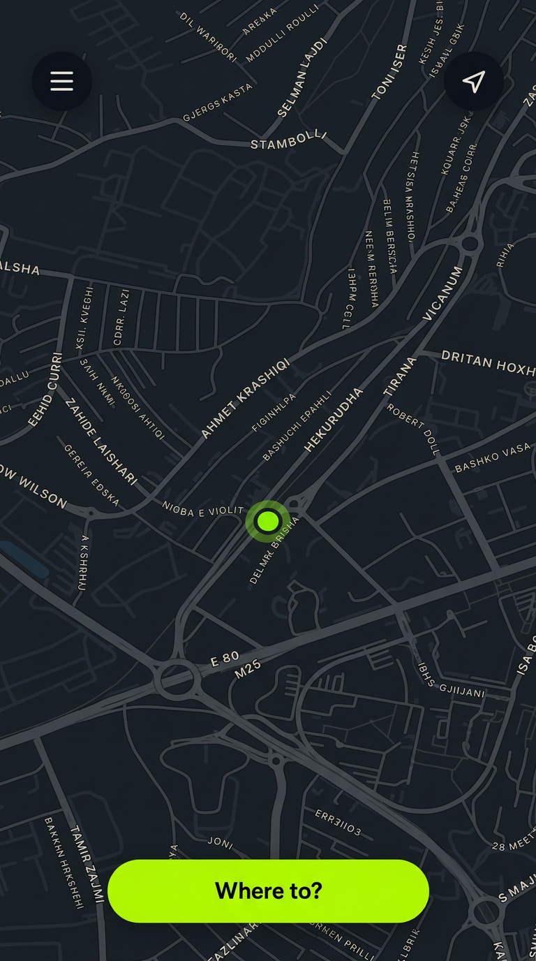 Real PickUp app map screen with a Where to button
